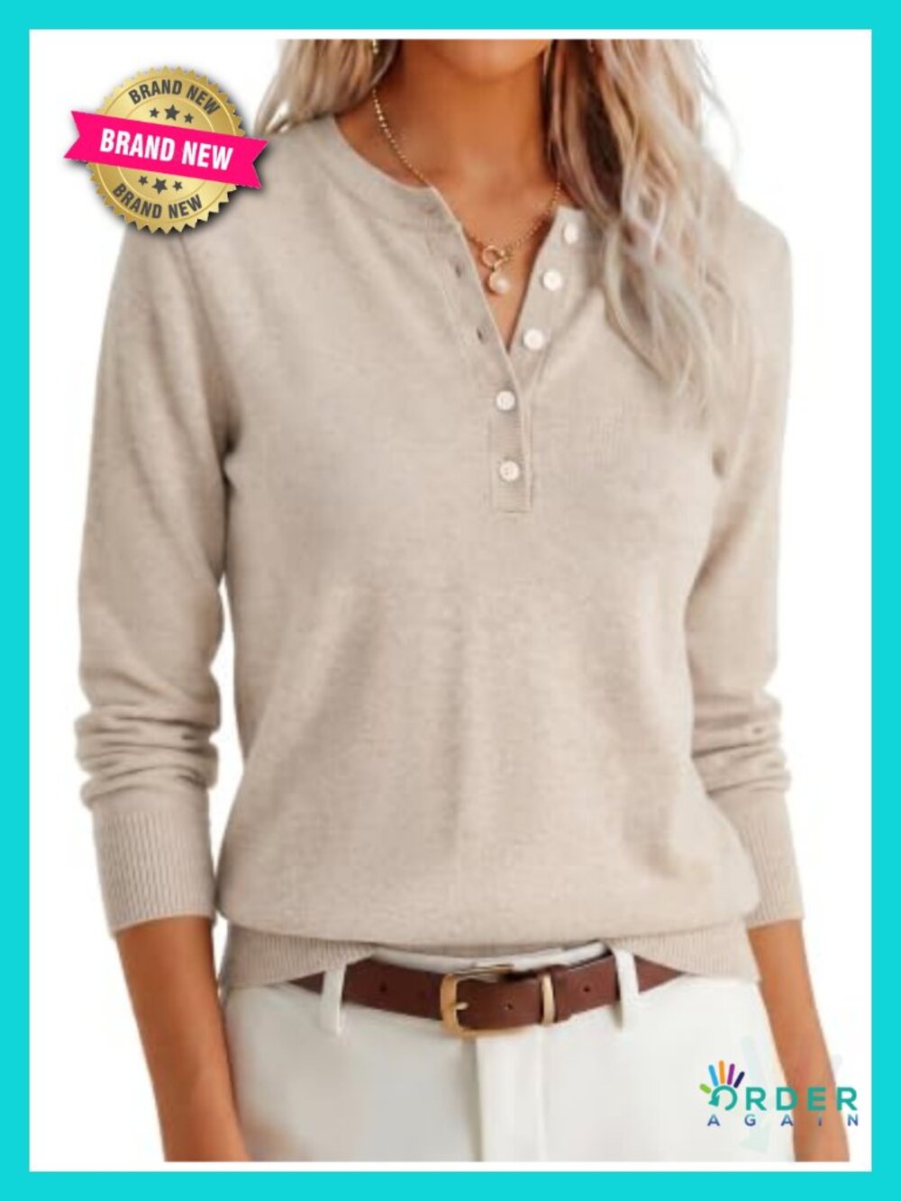 Women's Henley Long Sleeve Knit Pullover Sweater Fall Winter Layer